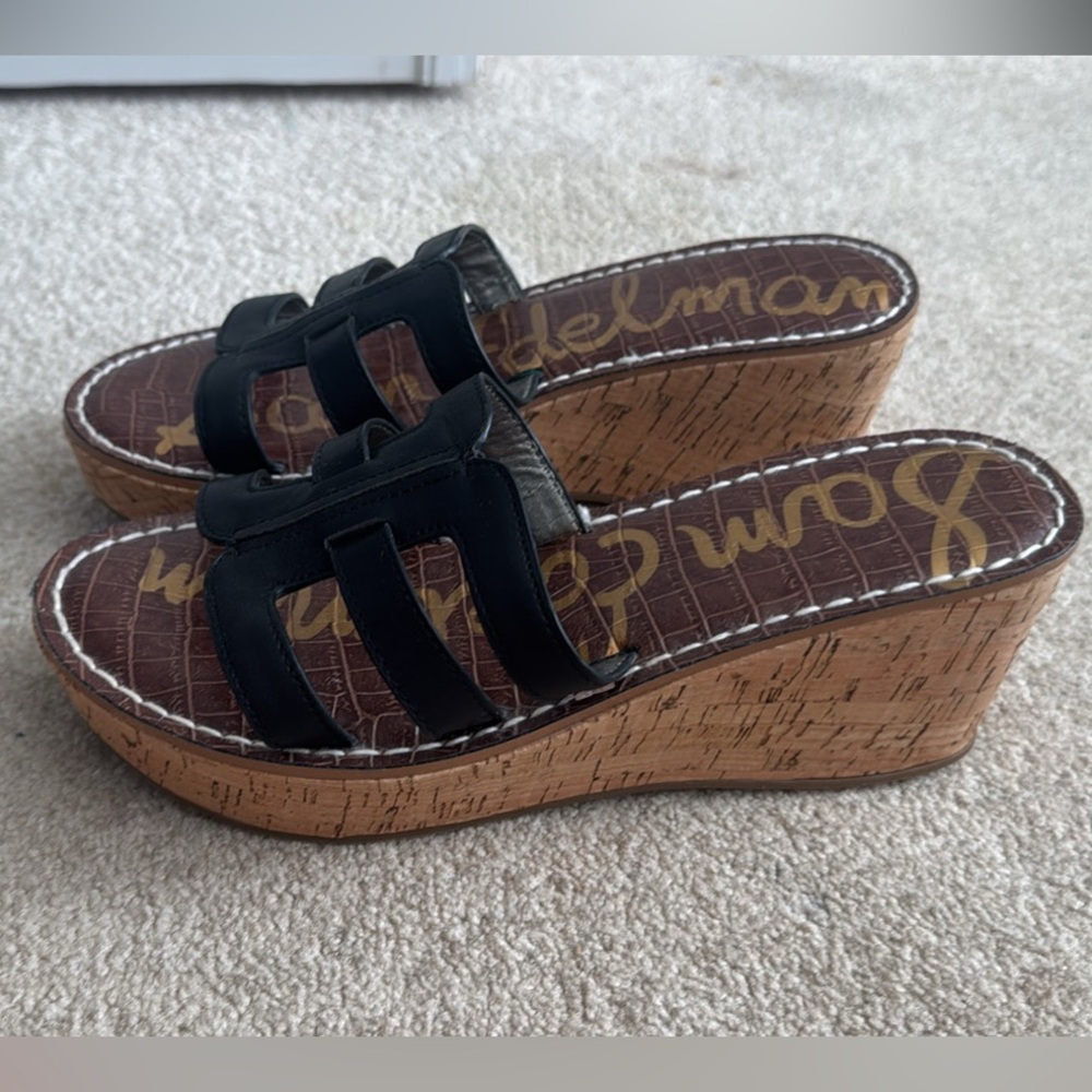 Sam Edelman Black Cork Wedge Sandals